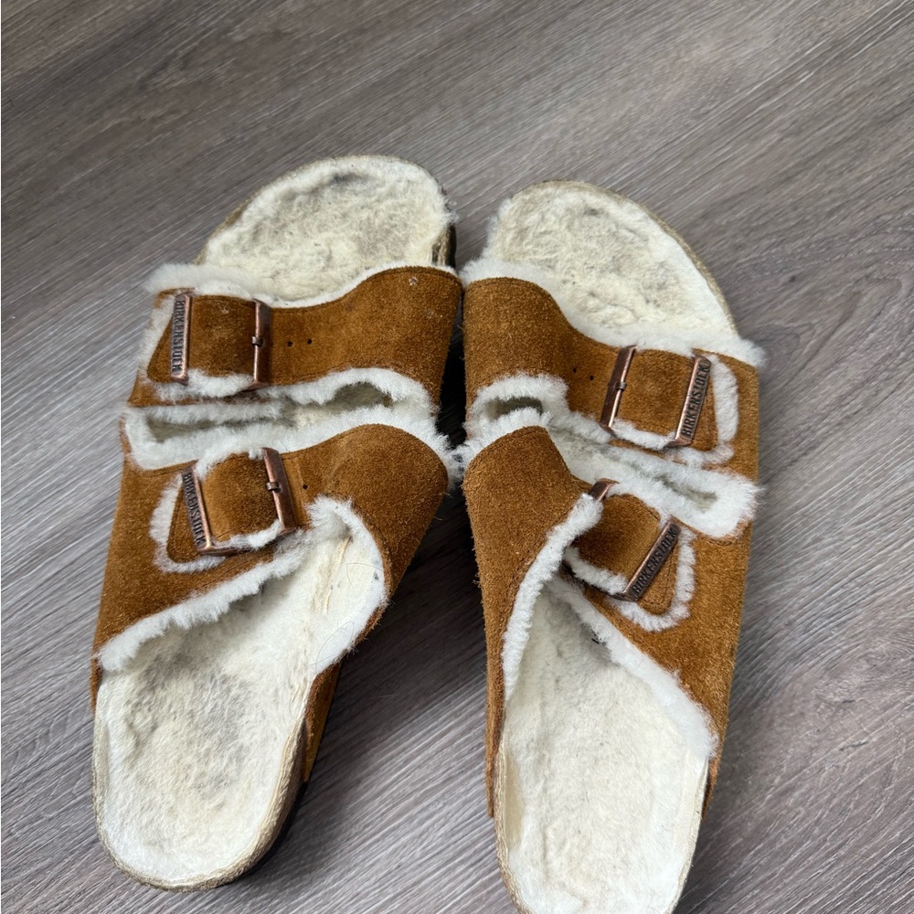 Birkenstock Shearling Suede Sandals